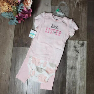 NWT Child of Mine by Carter's Baby Girl 6/9m Little Sister Pink Elephant 3 Pc